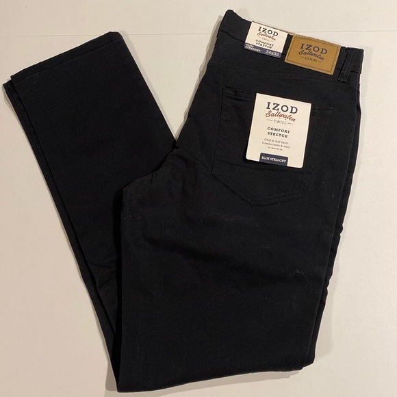 Izod SZ 34 x 32 Black Saltwater Twill Slim Straight Pants New D31 - Picture 1 of 15